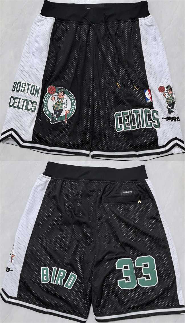 Men%27s Boston Celtics #33 Larry Bird Black White Shorts->nba shorts->NBA Jersey